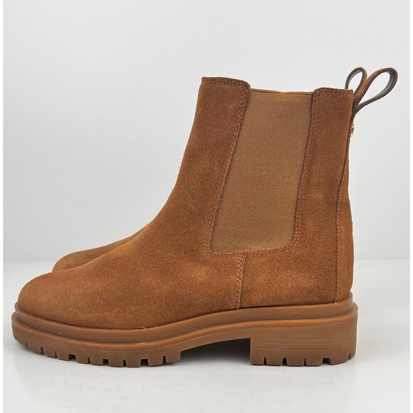Lauren Ralph Lauren Women's Corinne Chelsea Lug Sole Cognac Suede Size 8.5 - Picture 1 of 11